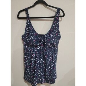 Bonmarche Blue Polka Dot 1 Pc Swimdress Skirted Swimsuit Plus Sz 22 EUC